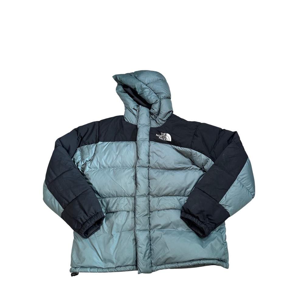 The North Face Mens Large Blue Black Hooded Down Puffer Jacket Parka Ripstop